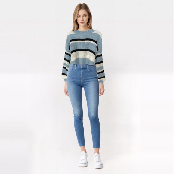 Striped Sweater in Blue Black and White, New - Picture 3 of 4